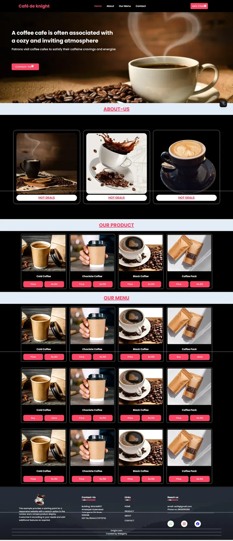 Cafe De Night Hospitality Website